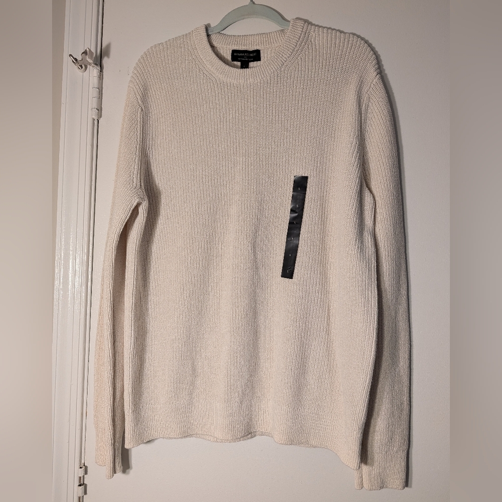 Banana Republic Men's Large Cream Cotton Crewneck Sweater